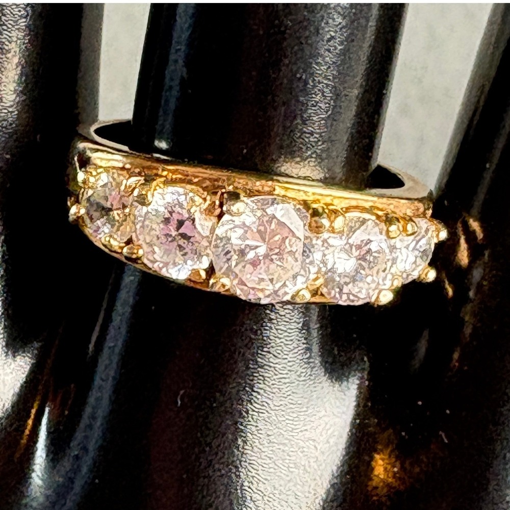Vintage 14KT GE PAD Gold Electroplated 5 Stone Cubic Zirconia Ring Size 9